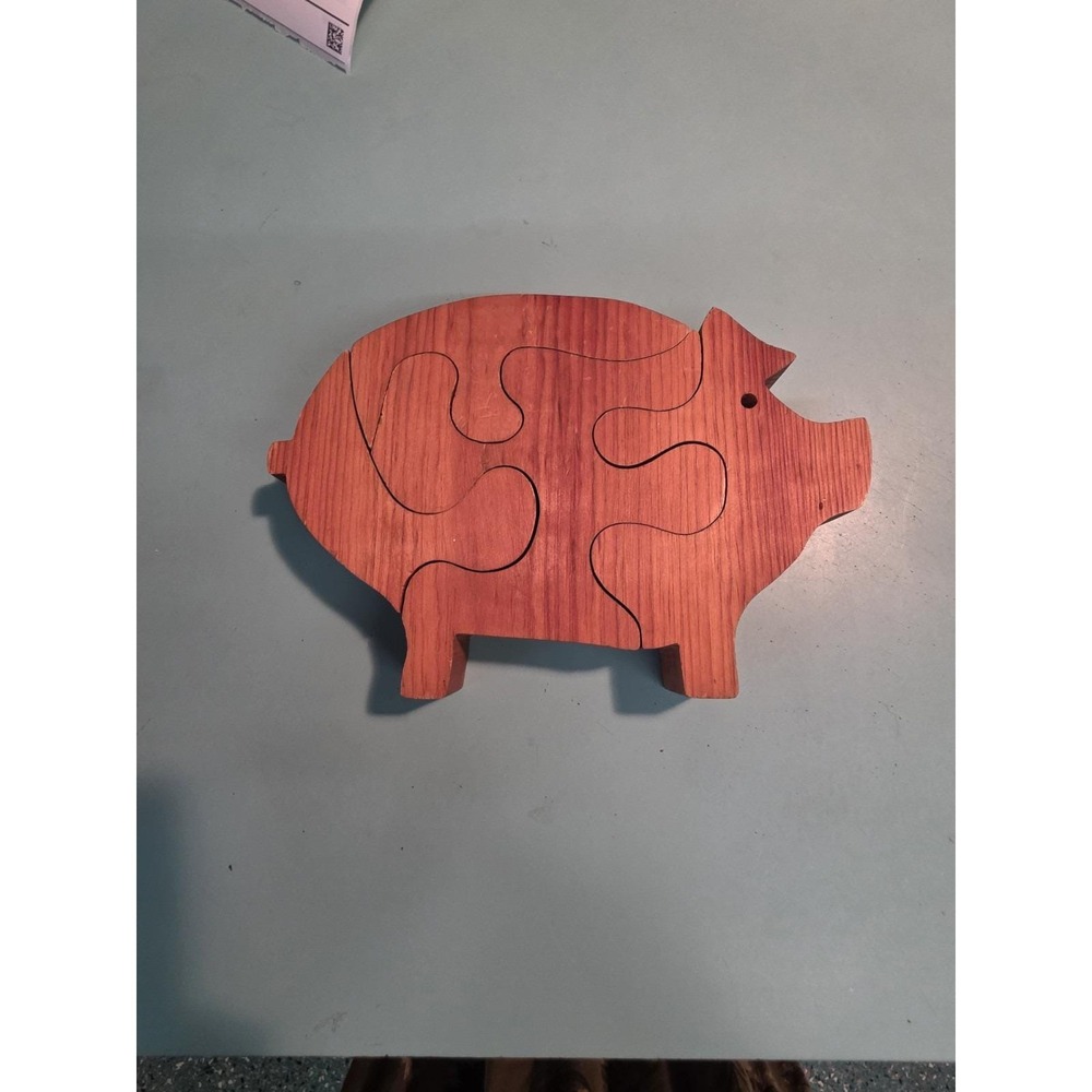 Vintage Handmade Wooden Pig Puzzle 4 Piece